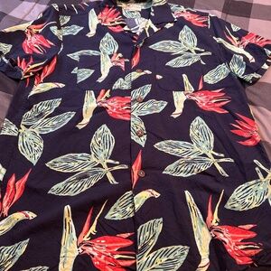 J Crew black with colorful flowers short sleeve, button up, collared shirt